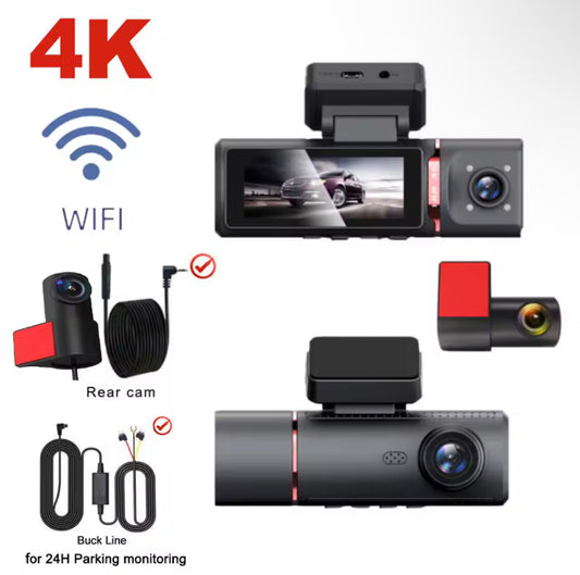 Dash Cam 3 canaux voiture DVR UHD 4K enregistreur vidéo GPS